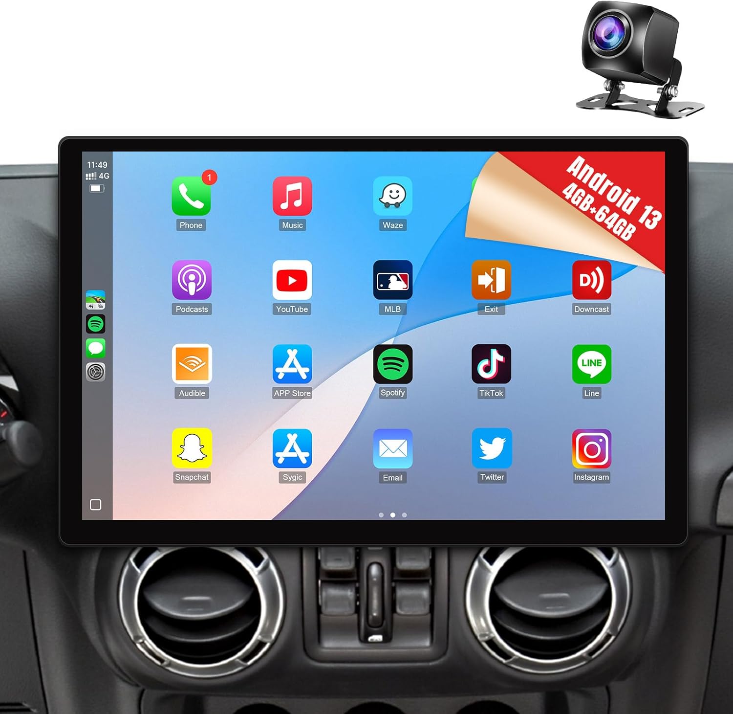 Naifay 8Core 4G+64G Android 13 Car Stereo for Jeep Wrangler Dodge Ram Radio Upgrade, 2K 13.1 Inch Screen for JK Compass Car Stereo with Carplay Android Auto Bluetooth GPS Navigation SWC+Canbus