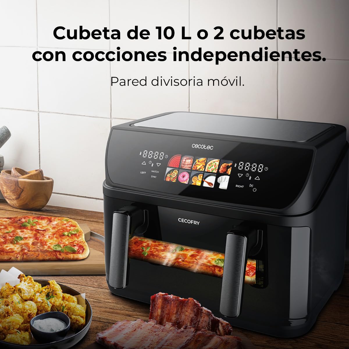 Cecotec Freidora de Aire 10 L Cecofry&Grill Duoheat 10000 2800W | Cuatro Resistencias para Dorado Perfecto, Temperatura Dual, Pared Divisoria Móvil, Dos Cestillos Independientes, Air Fryer