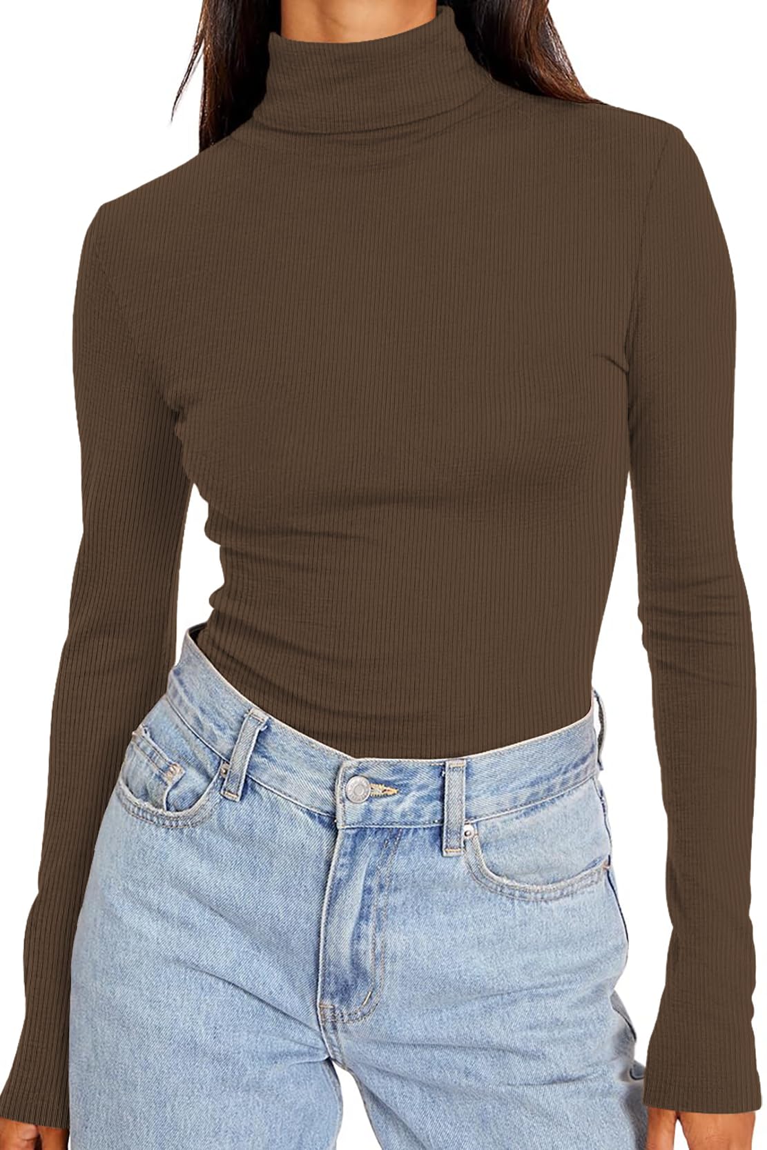 DUOEASE Rollkragenpullover Damen Basic Einfarbig Langarmshirt Damen Herbst Winter Oberteile Rollkragen Langarm Tshirt Elegant Casual Top