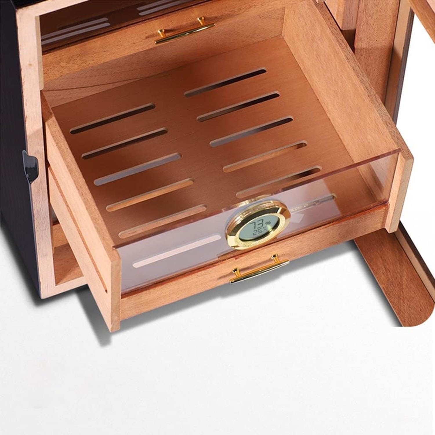 Humidor aus Zedernholz, Humidorbox, Zigarrenetui, Zigarren-Humidorschrank mit digitalem Hygrometer für 100 Zigarren, spanische Zedernholz-Zigarrenbox