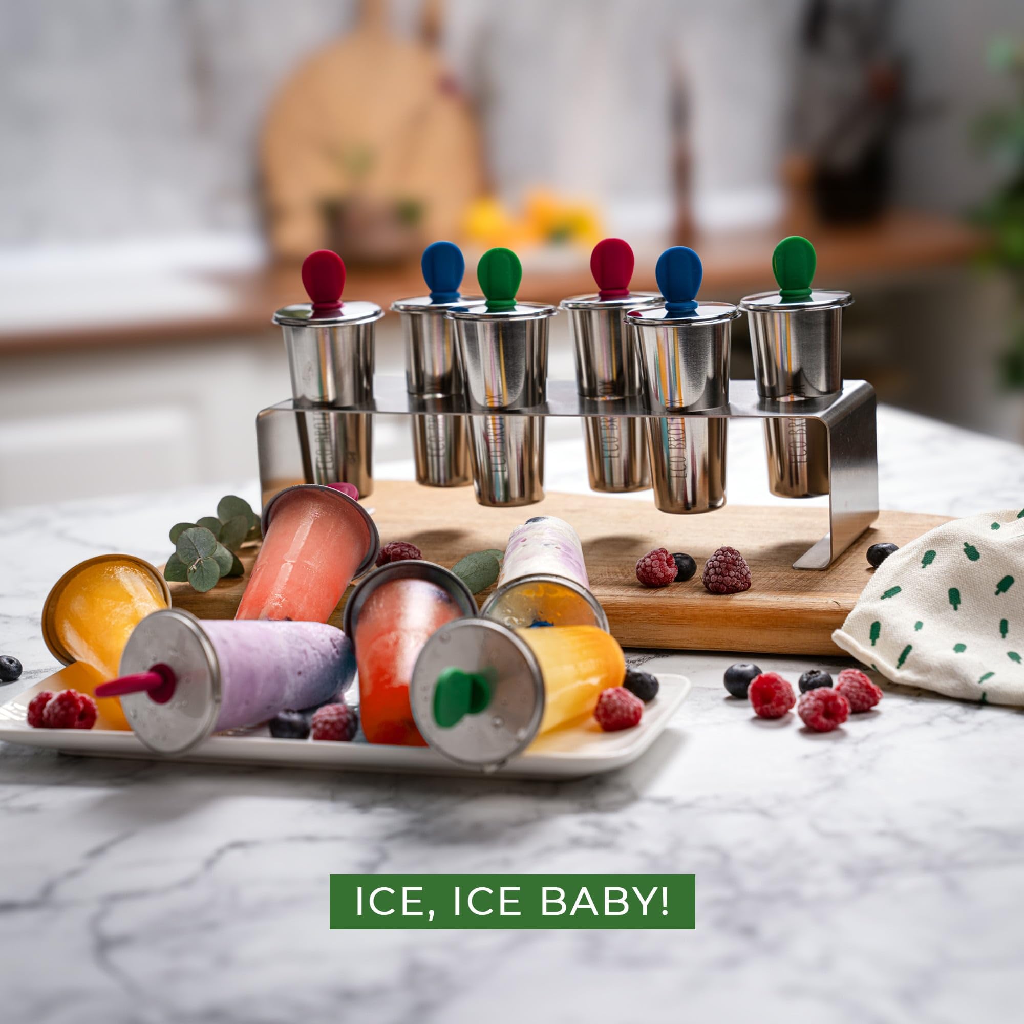Eco Ice Pops - Eiswürfelform aus Edelstahl BPA frei und Spülmaschinenfest - Eiswürfelbehälter ohne Schadstoffe für klare Eiswürfel - 0,6L 6 Stück