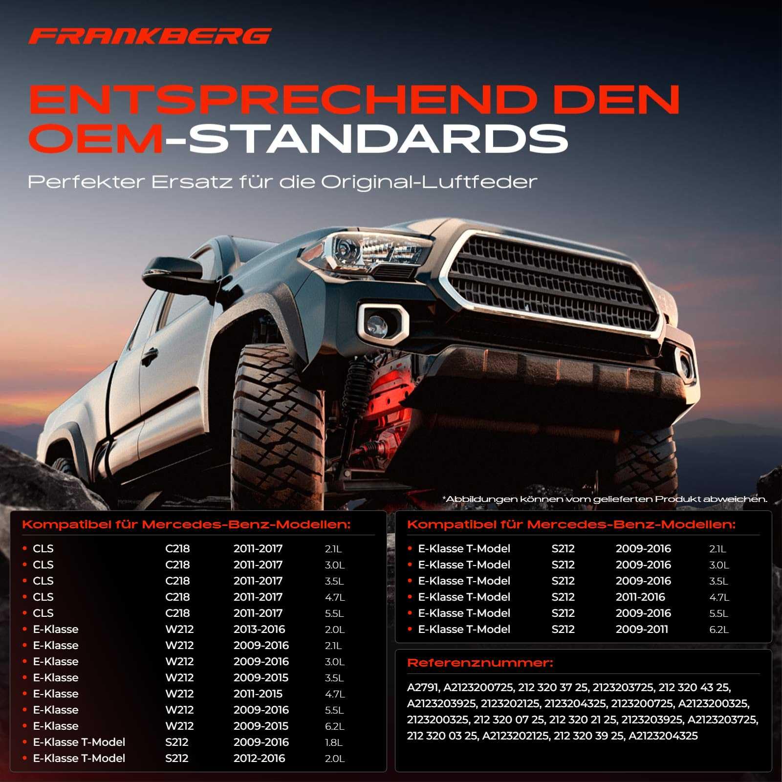 Frankberg Luftfederung Luftfeder Hinterachse Links Kompatibel mit CLS C218 2011-2017 CLS Shooting Brake X218 2012-2017 E-Klasse W212 2009-2016 E-Klasse T-Model S212 2009-2016 Replace# 2123204325
