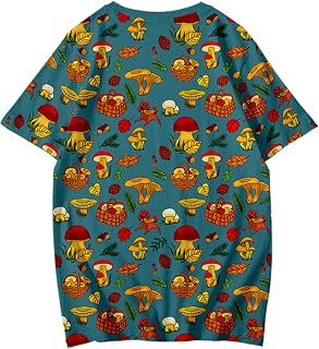 FENGJIAREN Red Mushroom Print Blue T-Shirt - Super Soft Men'S T Shirt – Crew Neck Moisture Wicking Active Athletic Shirts Sport Tops, Undershirts Gym Running Workout