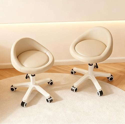 Miniatura 11 de Taburete con ruedas – Asiento giratorio ergonómico, altura ajustable, ruedas ultra silenciosas, cojín acolchado de piel sintética, para salón, Negro