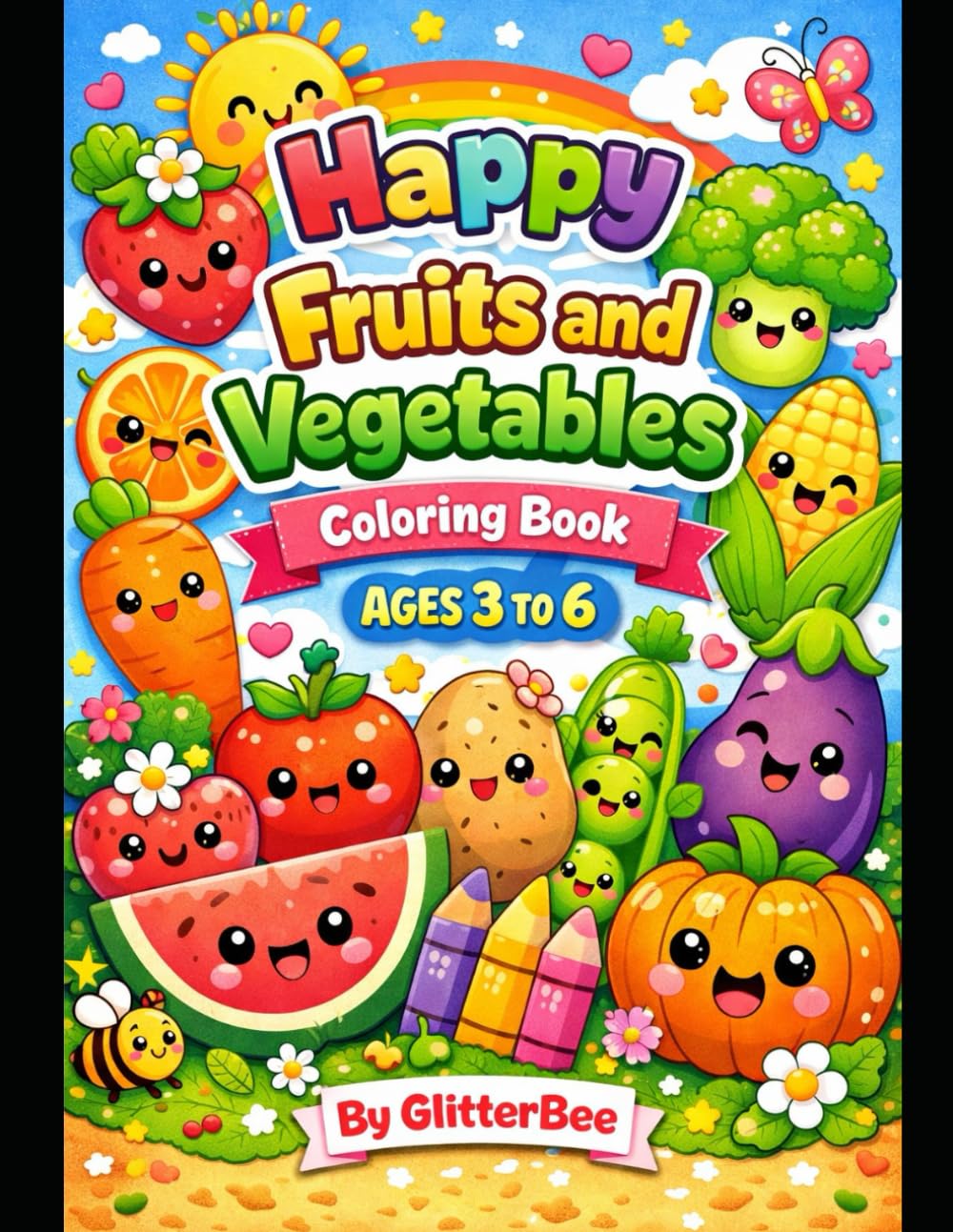 Happy Fruits and Vegetables Coloring Book