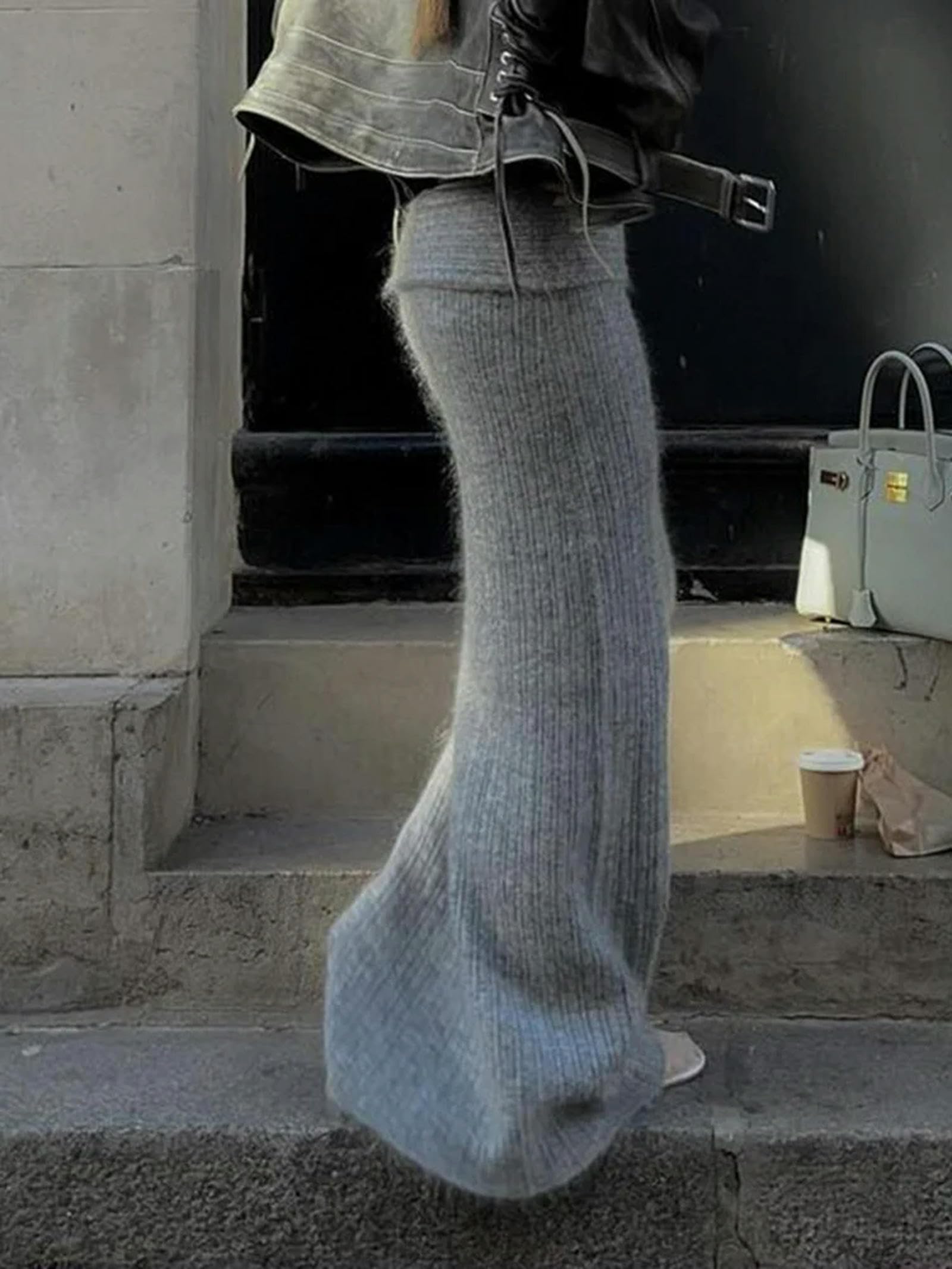MdybF Falda Larga Mujer Outumn Winter Knit Skirt Fashion Street Street Straight Straight Long Faldas para Mujeres