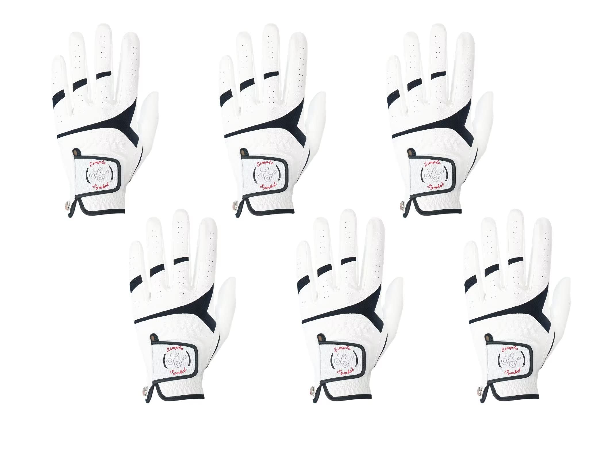 SIMPLE SYMBOL Men's Golf Glove Premium Synthetic Leather,Stable Grip,Six Pack，Four Colors to Choose from White/Sky/Beige/Red