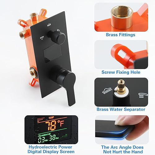 Miniatura 5 de Digital Shower System with Tub Spout 12 Inch Rain Shower Faucet Set Wall Mounted Bathroom Shower Combo Set 3 Function LCD Display Shower Valve Kit,