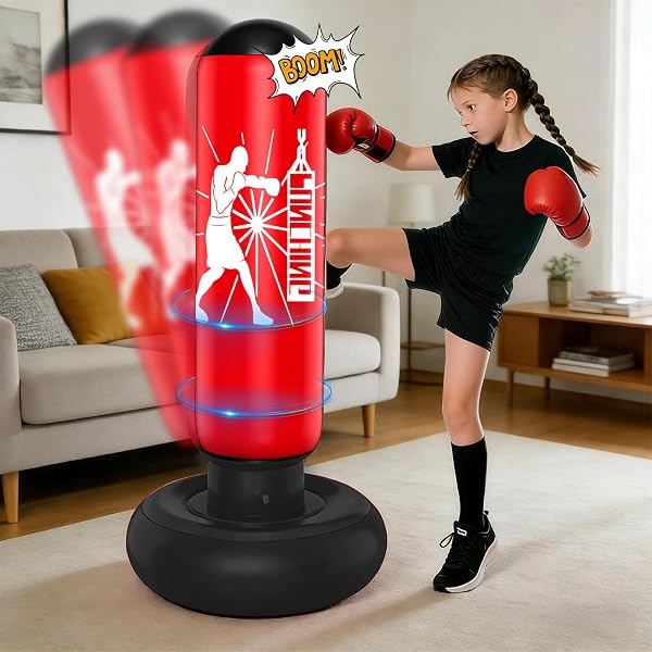 Sacco da Boxe per Bambini, 160 CM Sacco da Boxe Bambini Gonfiabile in PVC con Pompa, per Ragazzi e Ragazze, Pratica Karate, Kickboxing, Taekwondo, MMA - 5