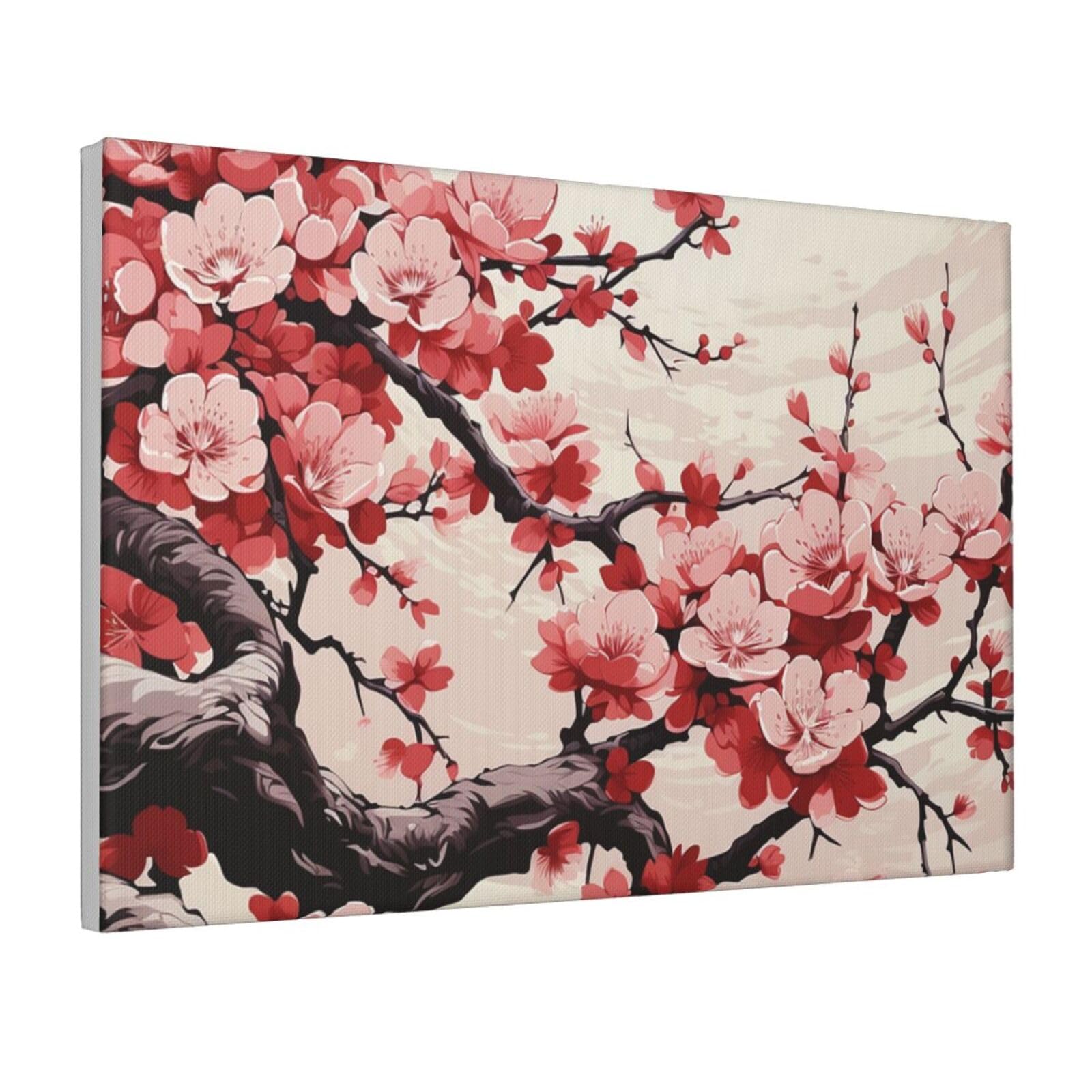 Framed Wall Art for Living Room Art Work, Japanese Floral Cherry Blossom Picture Prints Modern Office Wall Paintings Poster Aesthetic Wall Decorations for Home Decor Ready To Hang 8"x12"