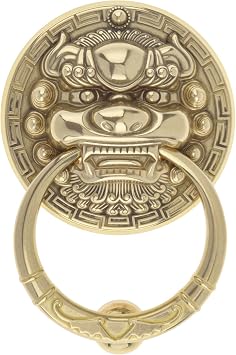 Door Knockers for Front Door,6.7 Inch Solid Brass Lion Head Shaped Vintage Door Knocker with Strike Plate,Heavy Duty Decorative Gate Pull Handle with Mounting Hardware Gold