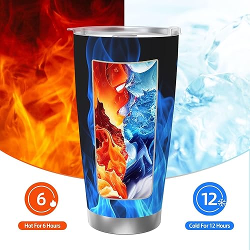 Miniatura 5 de Vaso de 20 onzas con tapa con aislamiento al vacío, de acero inoxidable con llama azul, taza de café aislada para viajes, reutilizable, doble pared,