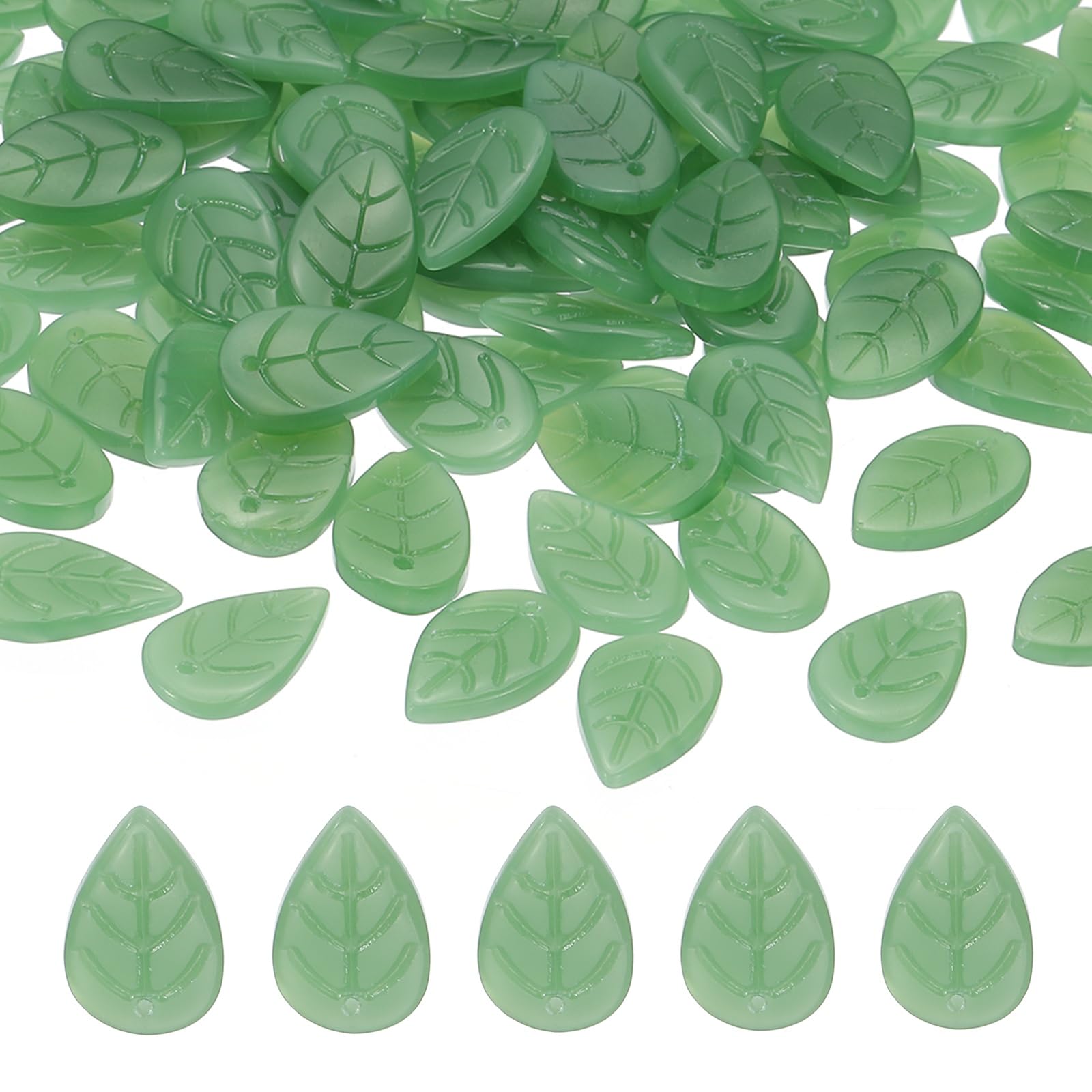 PATIKIL Leaf Beads, 50Pcs Crystal Translucent Czech Glass Beads for DIY Jewelry Making Bracelets Necklace Jade Green