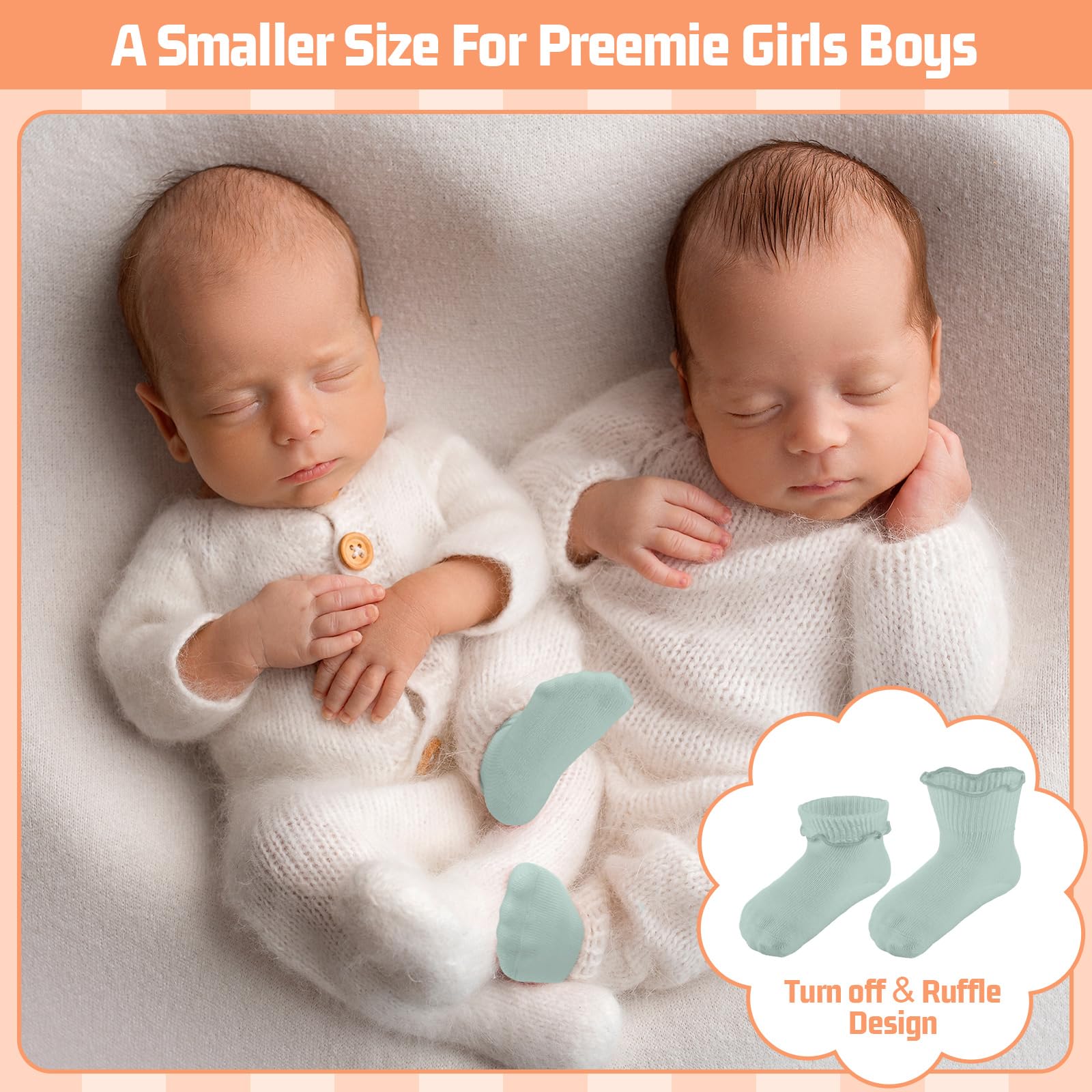 Toulite - 12 pares de calcetines de algodón para niñas y niños, calcetines con volantes prematuros para niños y niñas