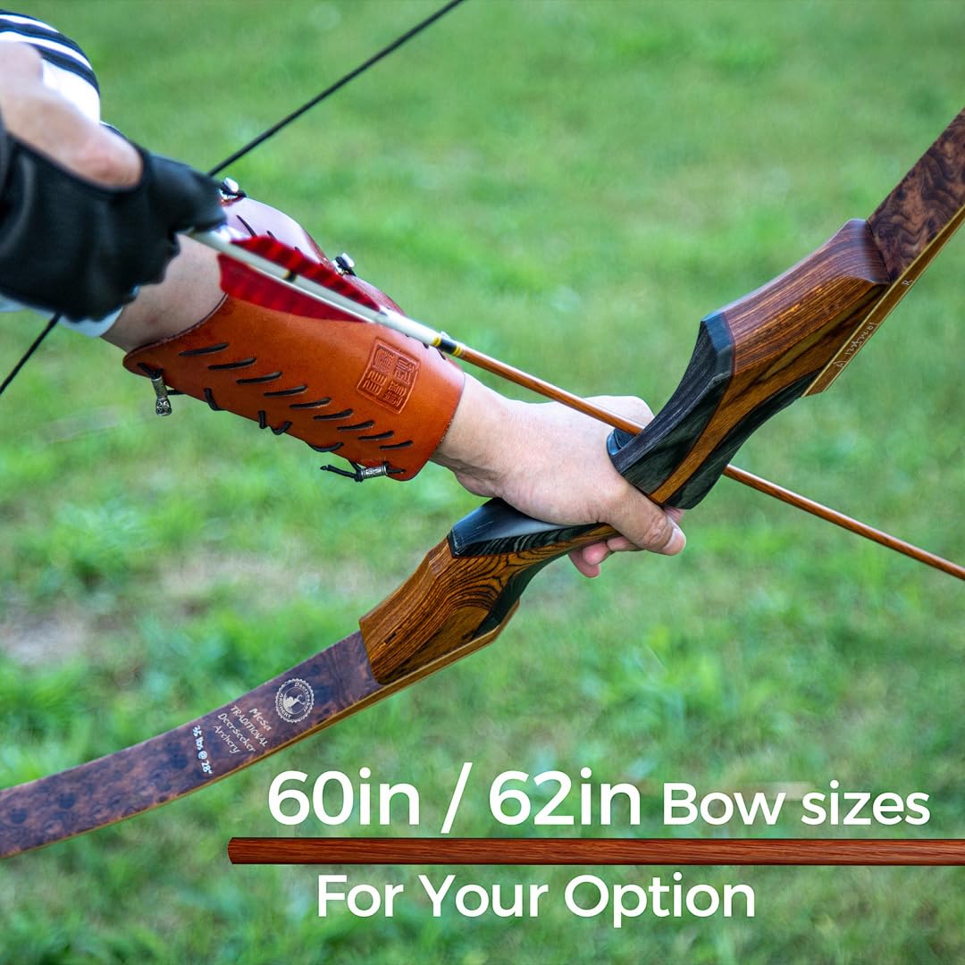 Deerseeker Archery Recurvebogen Set 60/62 Zoll Traditioneller Langbogen mit Holzlamellen-Wurfarmen, Rechts- & Linkshänder, für Erwachsene & Jugendliche, Übungs- und Jagdbogen zum Schiessen 30-60 lbs