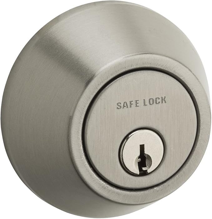 Weiser Safelock Satin Nickel Round Deadbolt Lock, ANSI/BHMA Grade 3