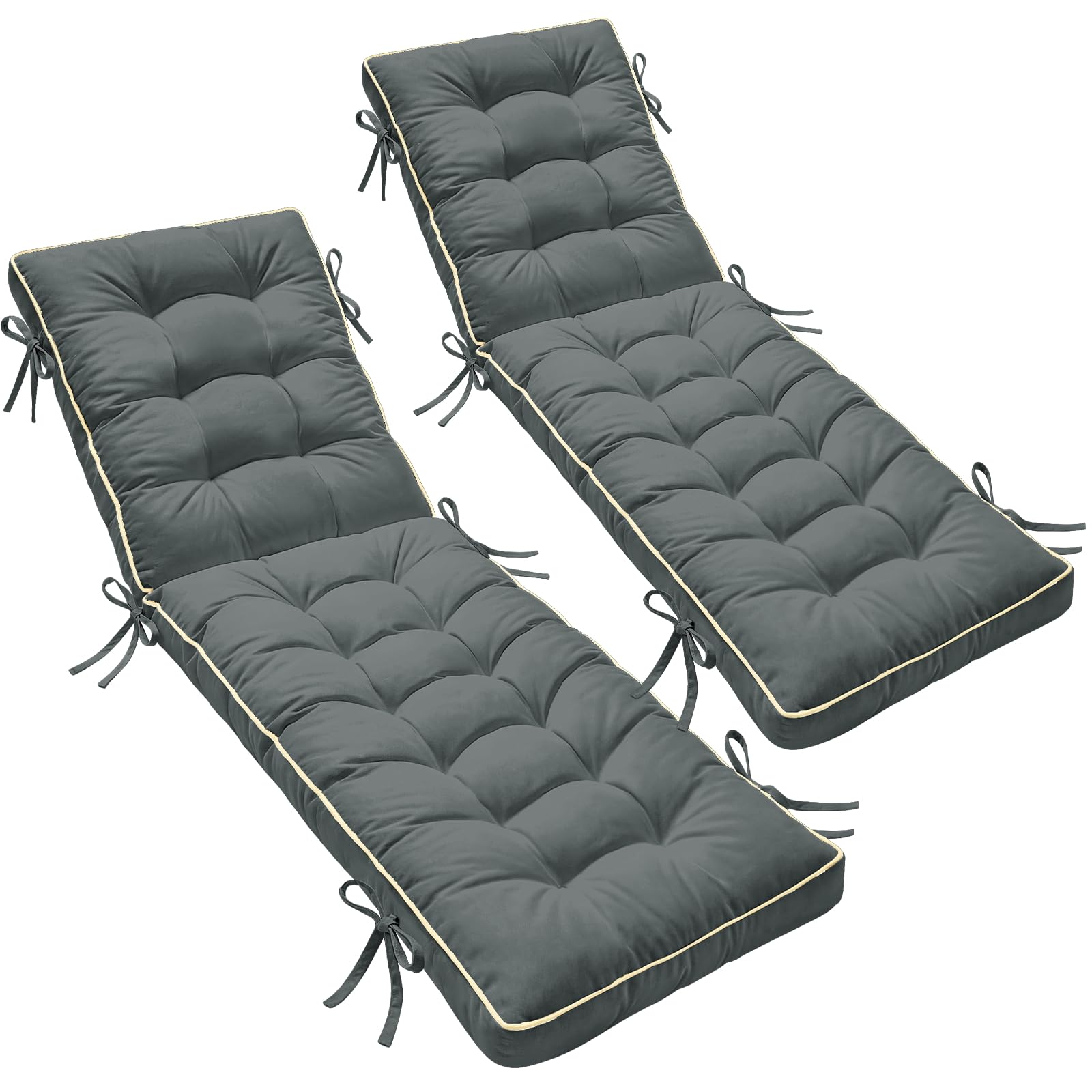 AS AWESLING 2-Fold Sunbed Cushion Quick Dry - Outdoor Sun Lounger Seat Pad with Shredded Memory Foam for Garden Sunbeds, Poolside, Patio Furniture (GREY, 203cm x 66cm)