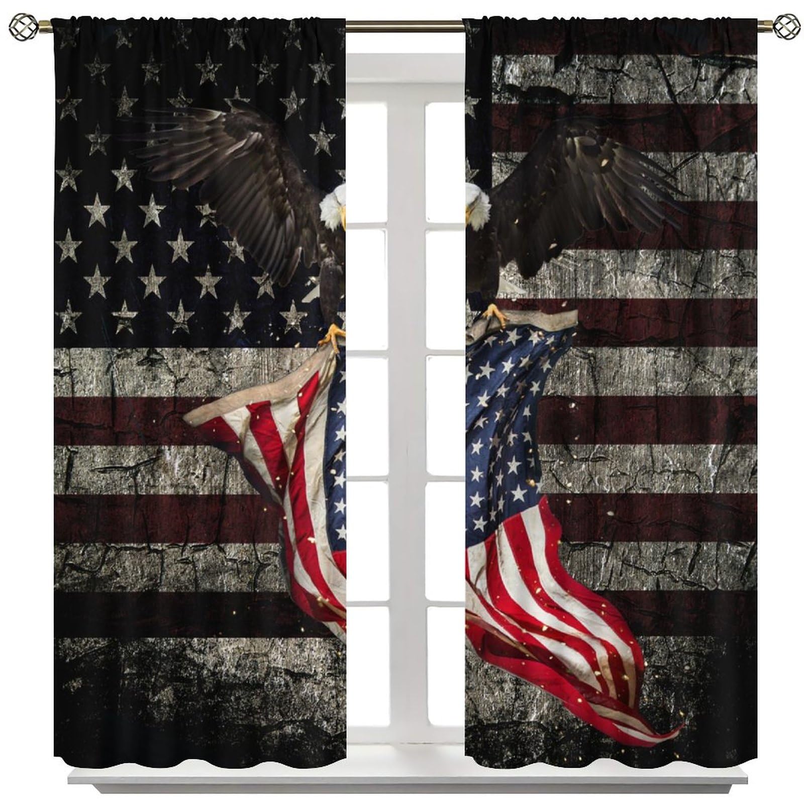 AAVEUP American Flag Blackout Curtains for Bedroom,4th of July Shower Curtain Bald Eagle Shower Curtain Independence Day American Flag USA Flag Window Drapes Print for Kids Boys Living Room 72x63in