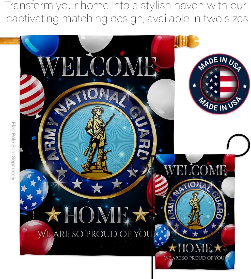 Breeze Decor Welcome Home Army National Guard House Flag-Armed Forces Rangers United State American Military Veteran Retire Official Decoration Banner Small Garden Yard Gift Double-Sided, Made in USA