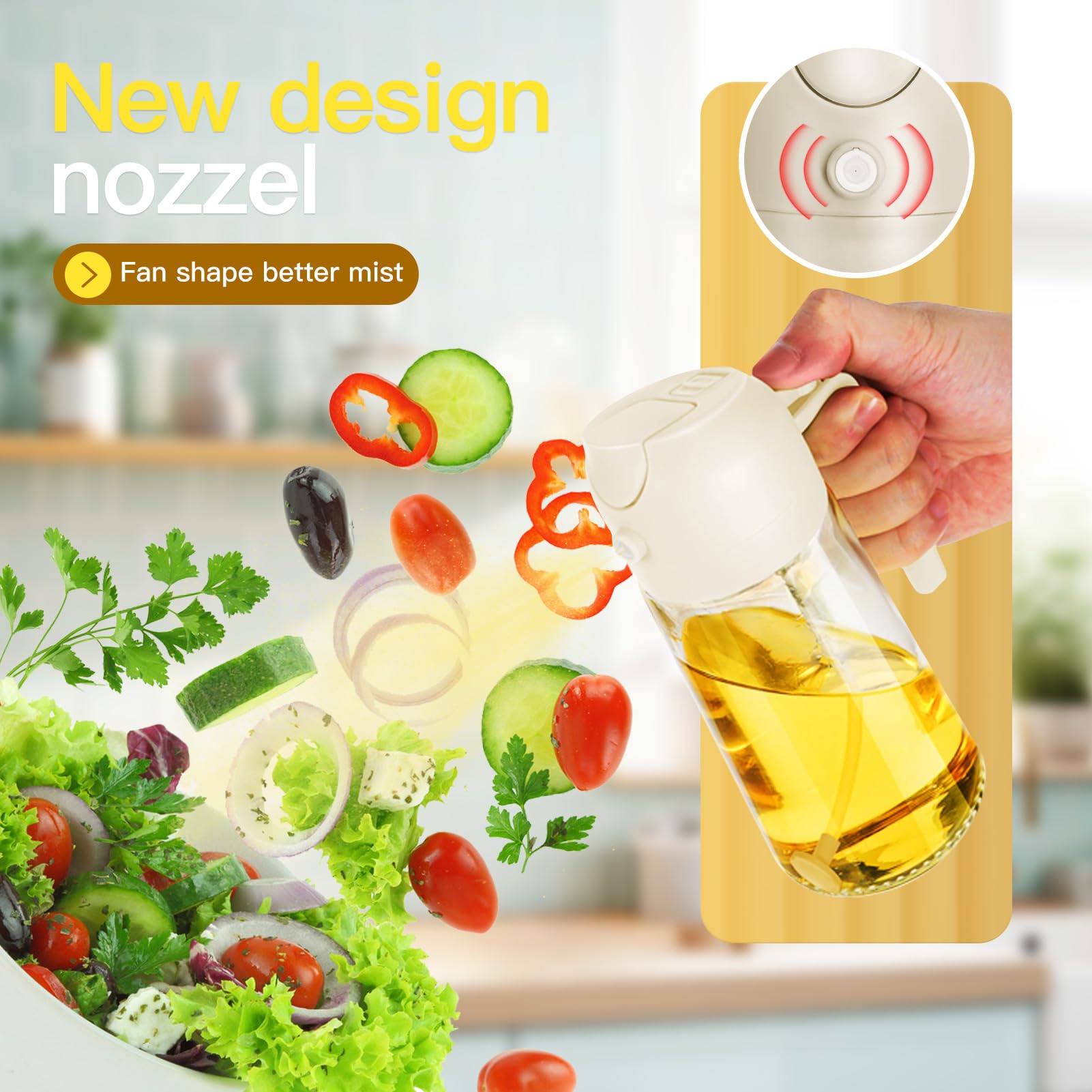 Dispenser per olio da 470 ml, dispenser per olio da cucina, spruzzatore per olio con pennello, bottiglia spray per olio, dispenser per olio da cucina, insalata, barbecue