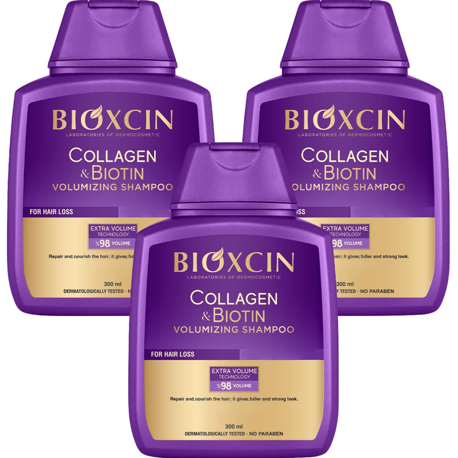 BIOXCIN Collagen Biotin Shampoo Anti-Hair Loss for All Hair Types Volumizing Herbal Formula 3-Pack 300 ML