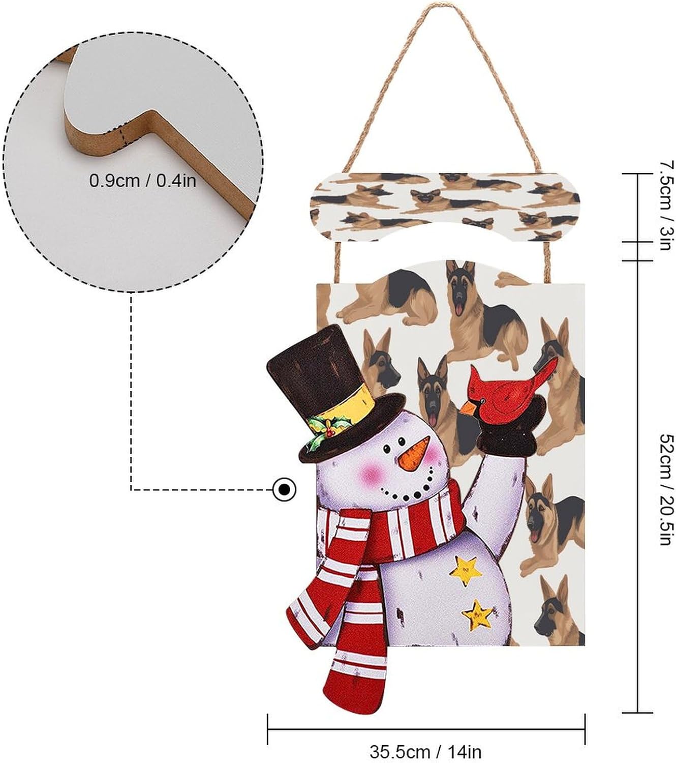 YHEGBFD Christmas Snowman Hanging Painting,German Shepherd Print Winter Snowman Wall Art,Christmas Wooden Wall Hanging Decorations
