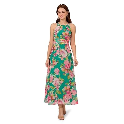Adrianna Papell Floral Chiffon Halter Dress Women