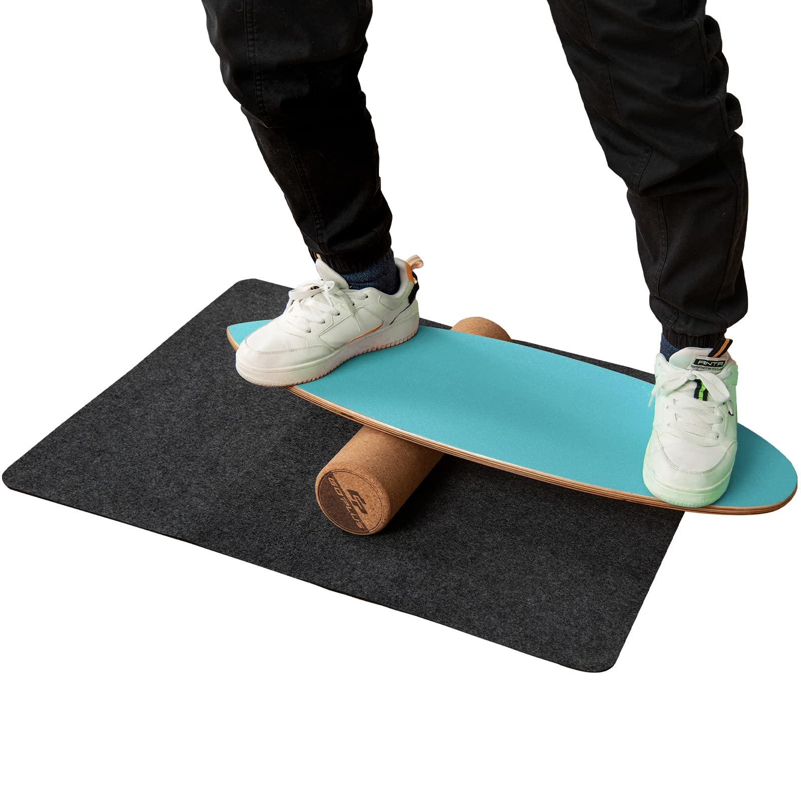 GOPLUS Planche d'Équilibre en Bois avec Rouleau en Liège et Tapis de Feutre Antidérapant, Surf Balance Board d’Entraînement, Améliore Force du Tronc, Charge Max 100kg