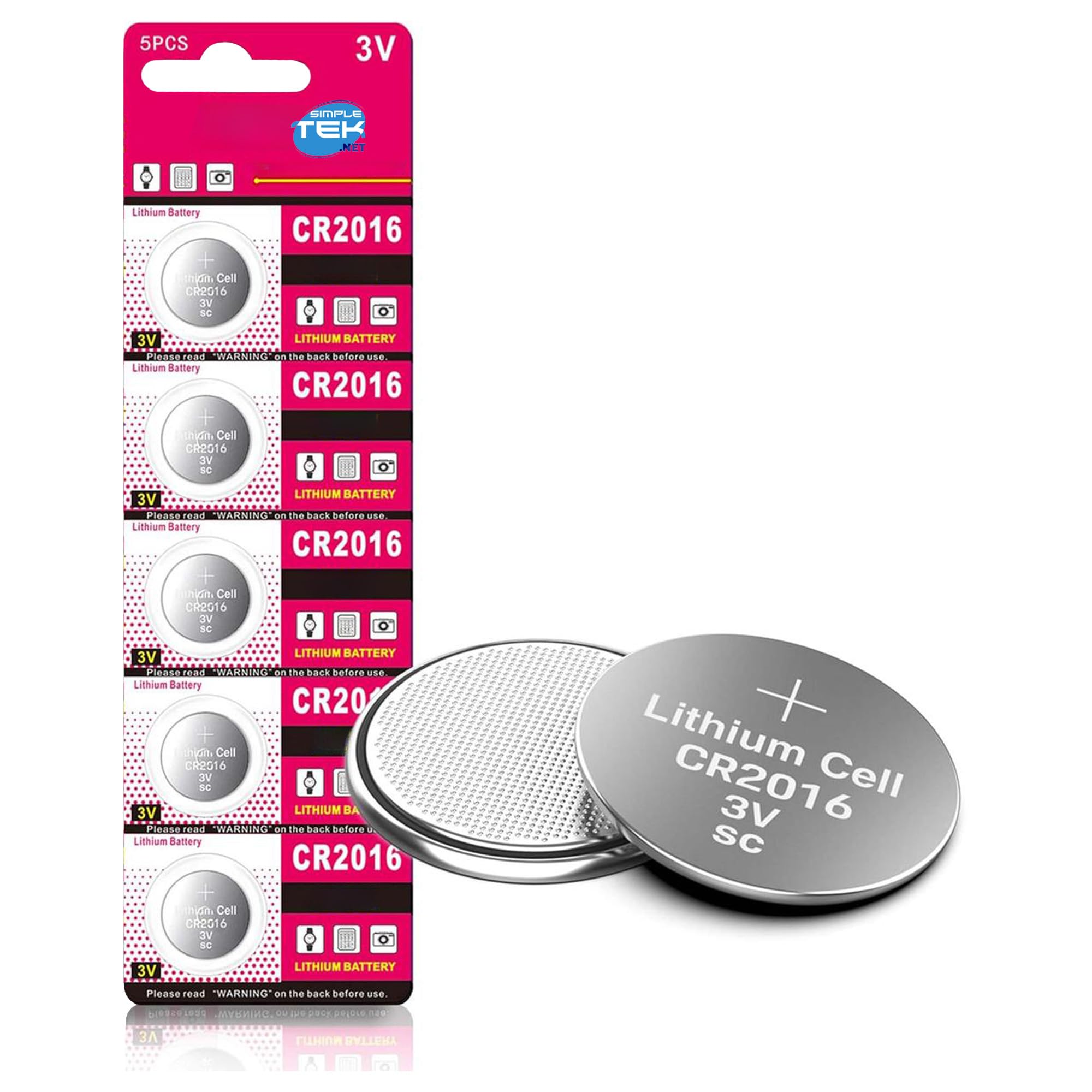 Pile CR2016 lithium 3V montre clé balance télécommande lot de 5 Simpletek - 2