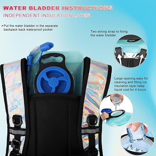 Miniatura 5 de Mochila de hidratación, mochila de agua con vejiga de agua de 2 L, paquete de hidratación esencial para festivales y rave, aislamiento ligero