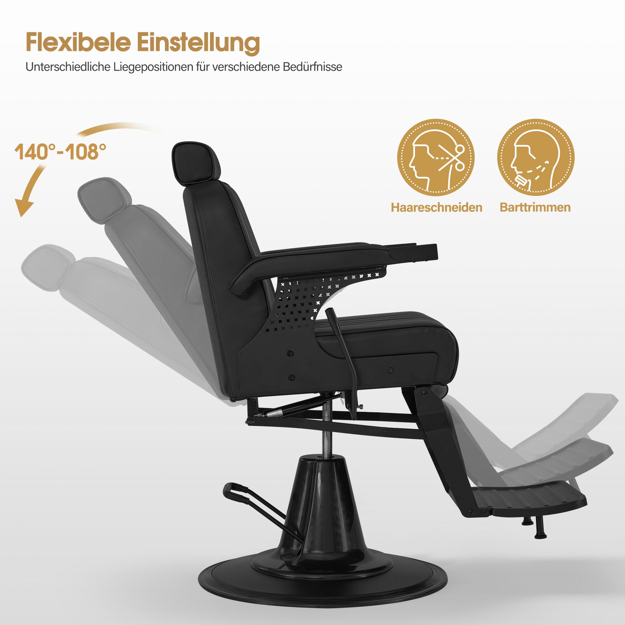 Barberpub Friseurstuhl mit Kopfstütze Kippbar, Friseureinrichtung mit Hydraulikpumpe 360° Drehbar, Bedienungsstuhl Höhenverstellbar, Barber Stuhl Friseurstühle Kunstleder, 3884 (Schwarz)