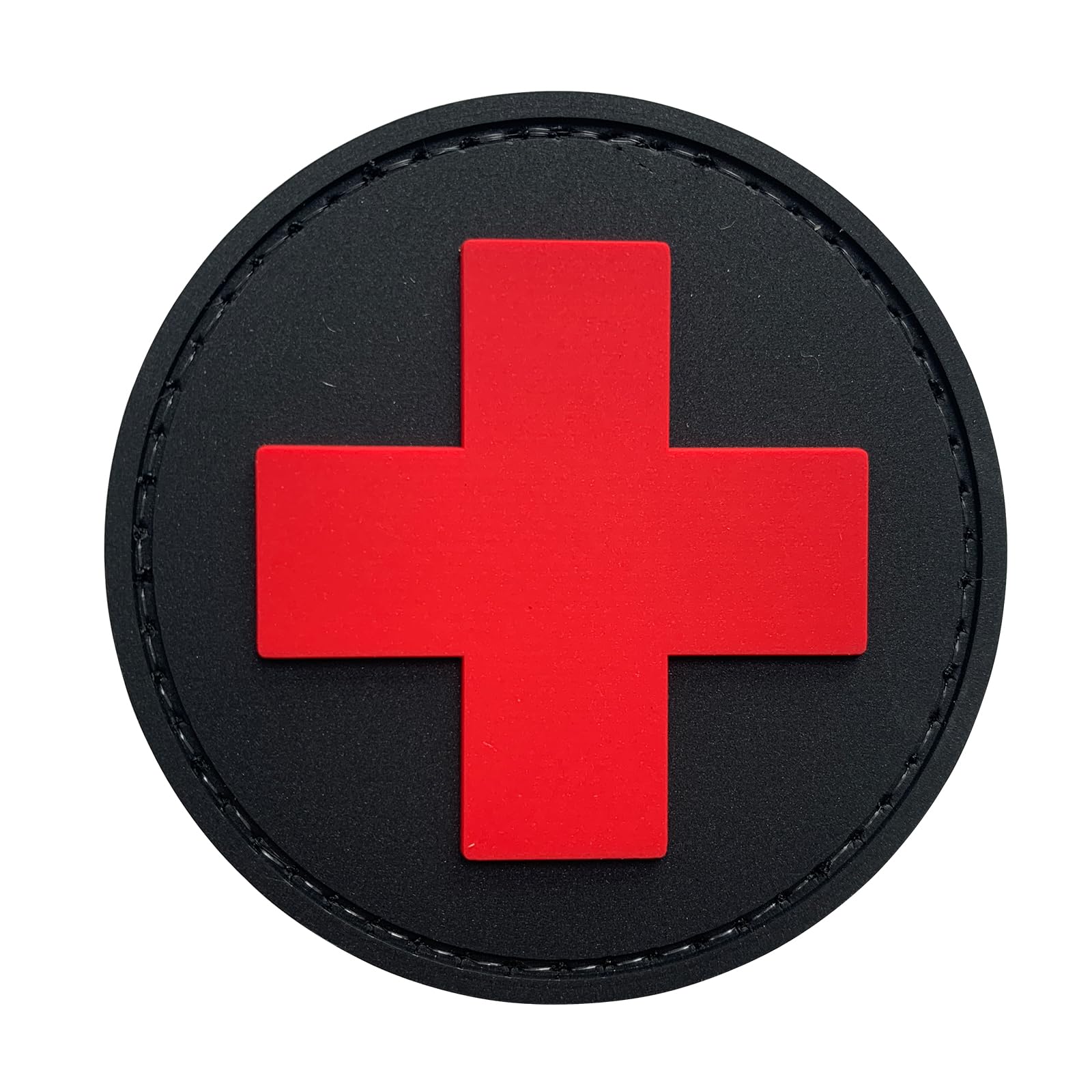 Medic Cross Patch PVC with Hook Fastener Back 2.36"×2.36" for IFAK Pouches Bags Vests Clothing Caps Jackets (Round, Black)