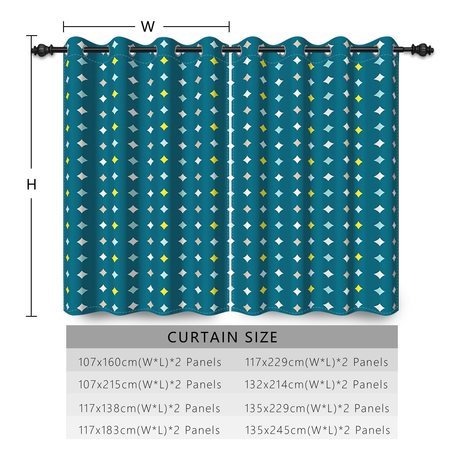 135x229cm Tenda con occhielli Colorato Diamante Astratto Stelle brillanti geometrica Termica Divisori per ambienti Oscurante Tende per finestre per Camera da letto Soggiorno,2 pannello