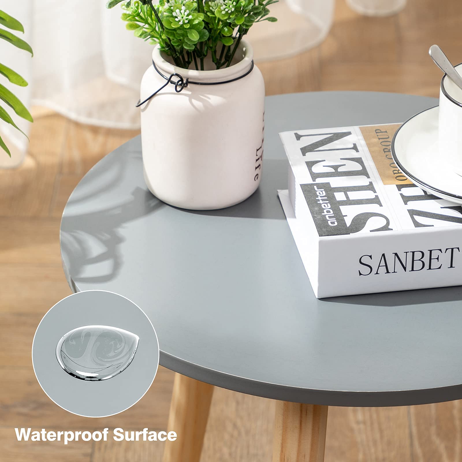 Apicizon Round Side Table, Nightstand Coffee End Table for Living Room, Bedroom, Small Spaces, Easy Assembly Modern Home Decor Bedside Table with Natural Wood Legs, 16.5 x 20.5 Inches, Grey