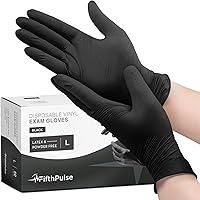 FifthPulse Black Vinyl Disposable Gloves - Powder-Free Latex-Free Medical Exam Gloves, 3 Mil Thick, Rip-Resistant, 50 Count