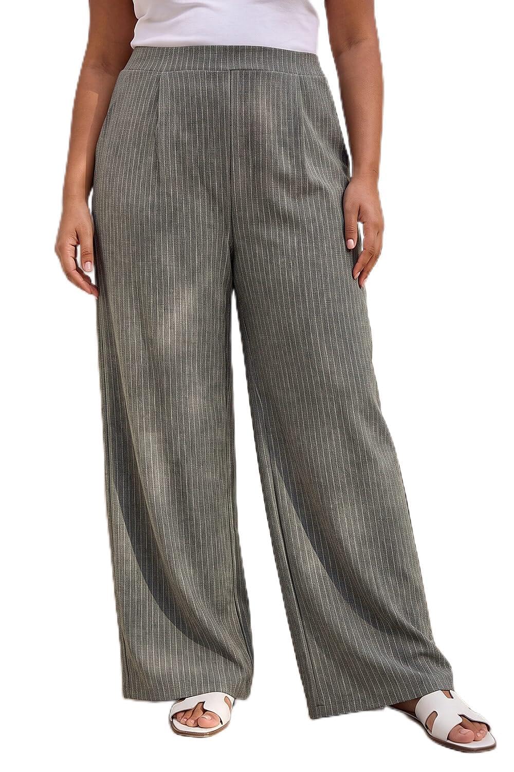 Roman Curve Front Pleat Trouser for Women UK - Ladies Spring Everyday Summer Holiday Elasticated Waist Comfy Full Length Soft Pocket Detail Bottoms Day Out Pants - Dark Grey - Size 22