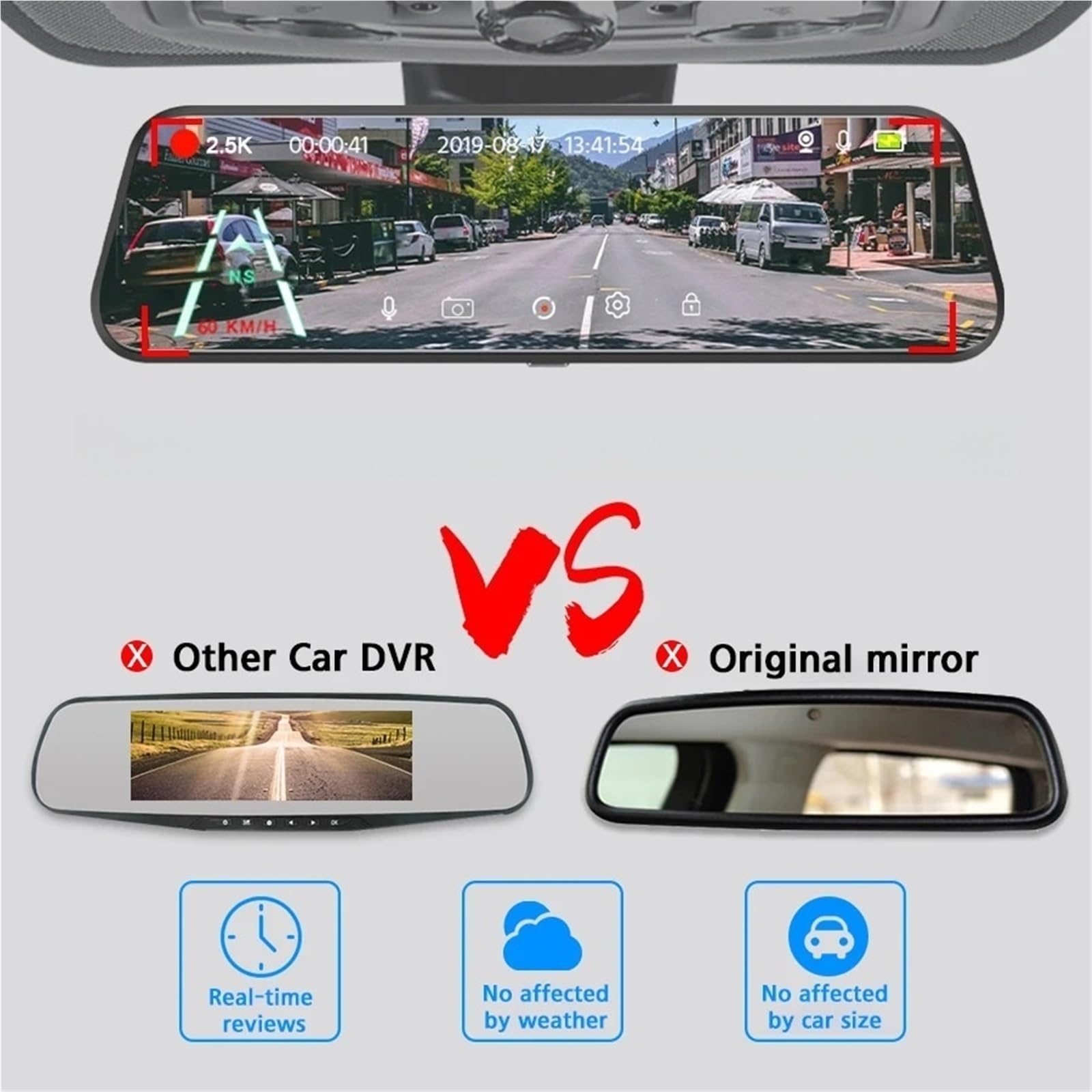 Cámara Delantera de visión Frontal Universal para 2.5K Espejo cámara Coche Pantalla táctil grabadora de vídeo retrovisor Dashcam(A37-6M RCC-BL,None)