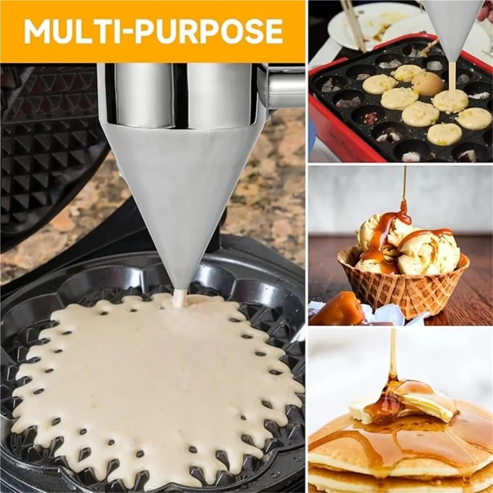 Dispenser per pancake in acciaio inossidabile, Imbuto a pistone for dispenser di pastella in acciaio inossidabile for frittelle, cialde, cottura Takoyaki