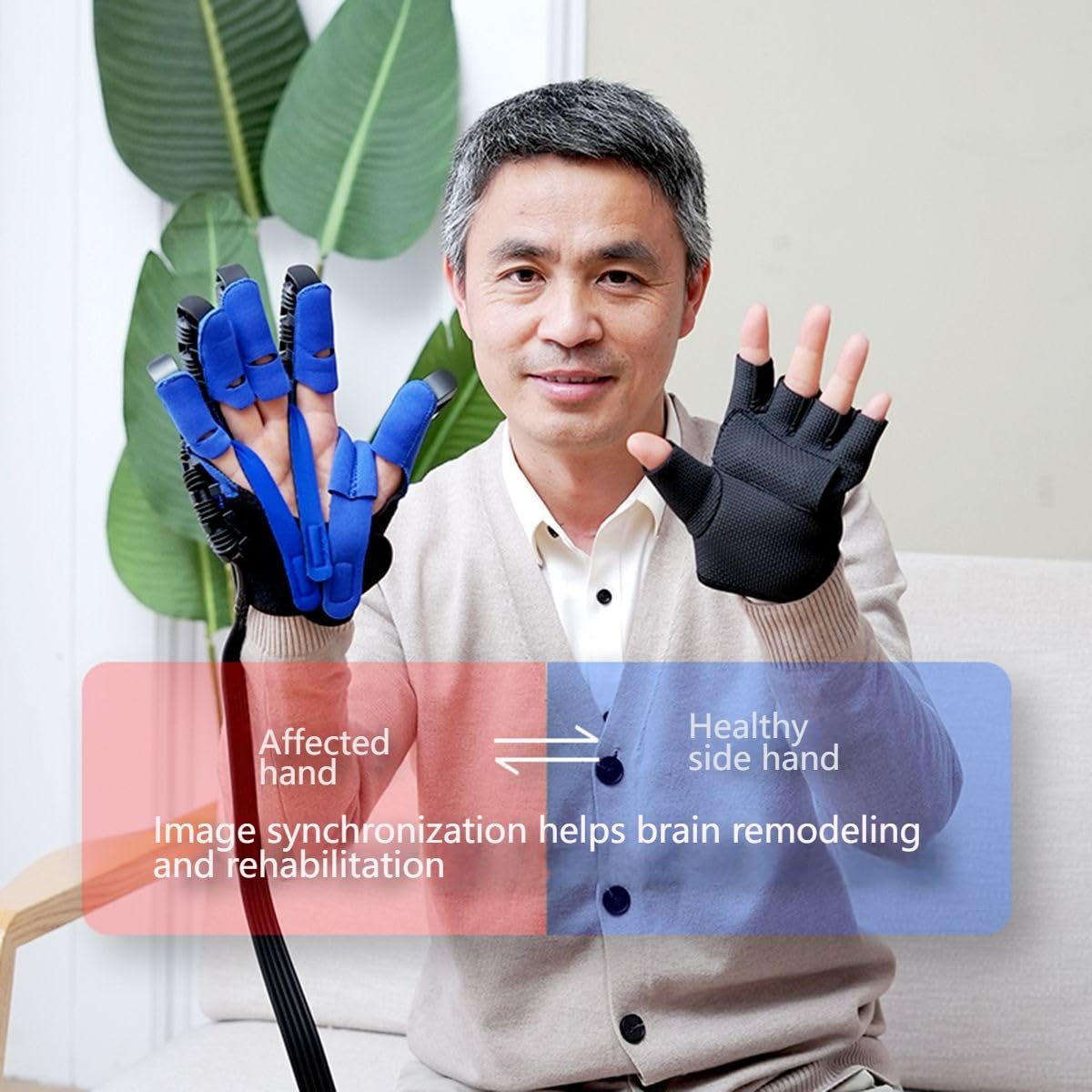 Guante De Robot De RehabilitacióN Modo De Dos Manos, Para Ejercicios De Dedos Ayudan Con El Entrenamiento De ExtensióN De Dedos, Entrenamiento De Manos Guante FéRula Para Dedo-Left and Right Hand||M