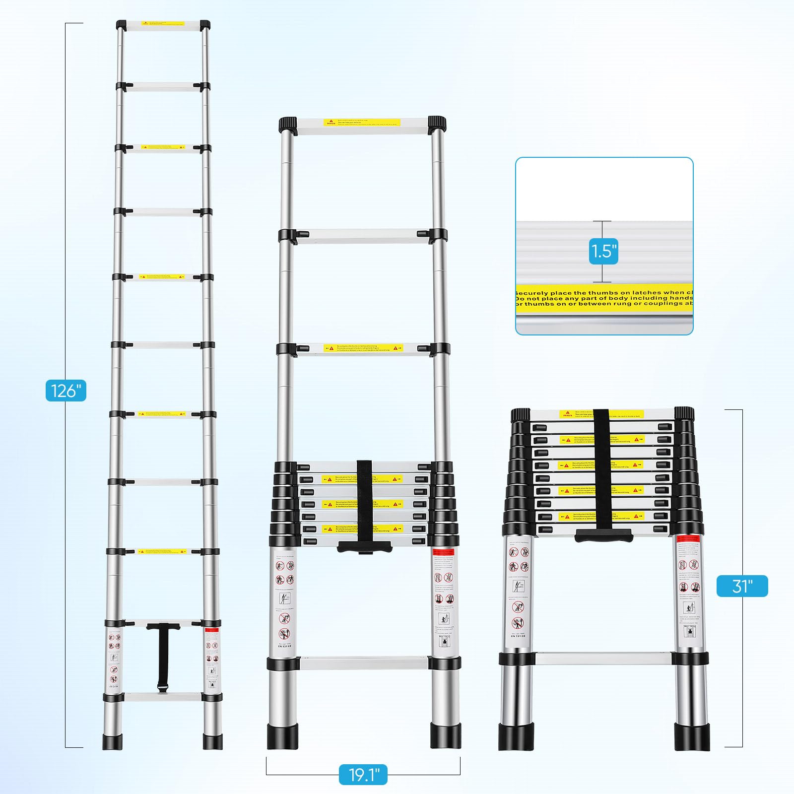 Multi Position Extension Lader Household Work Ladder HBTower 17FT Multi-Position Ladder - 5 Step ...