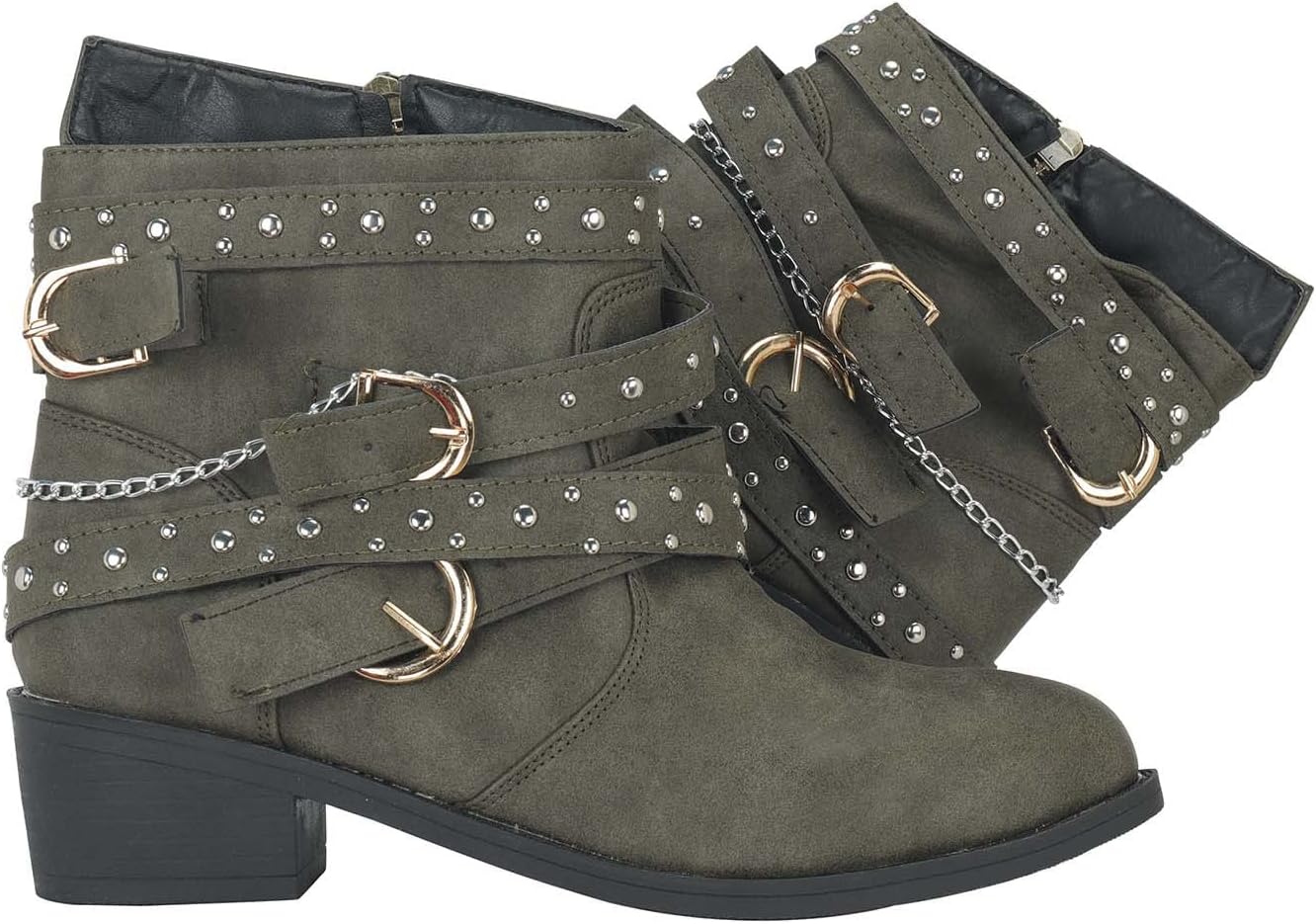 Casual Ankle Boots Women's Leather Fashion Chunky Heels Breathable Women's High Zip Shoes Retro Short Boots Women's Rain Boots Women Waterproof Lightweight