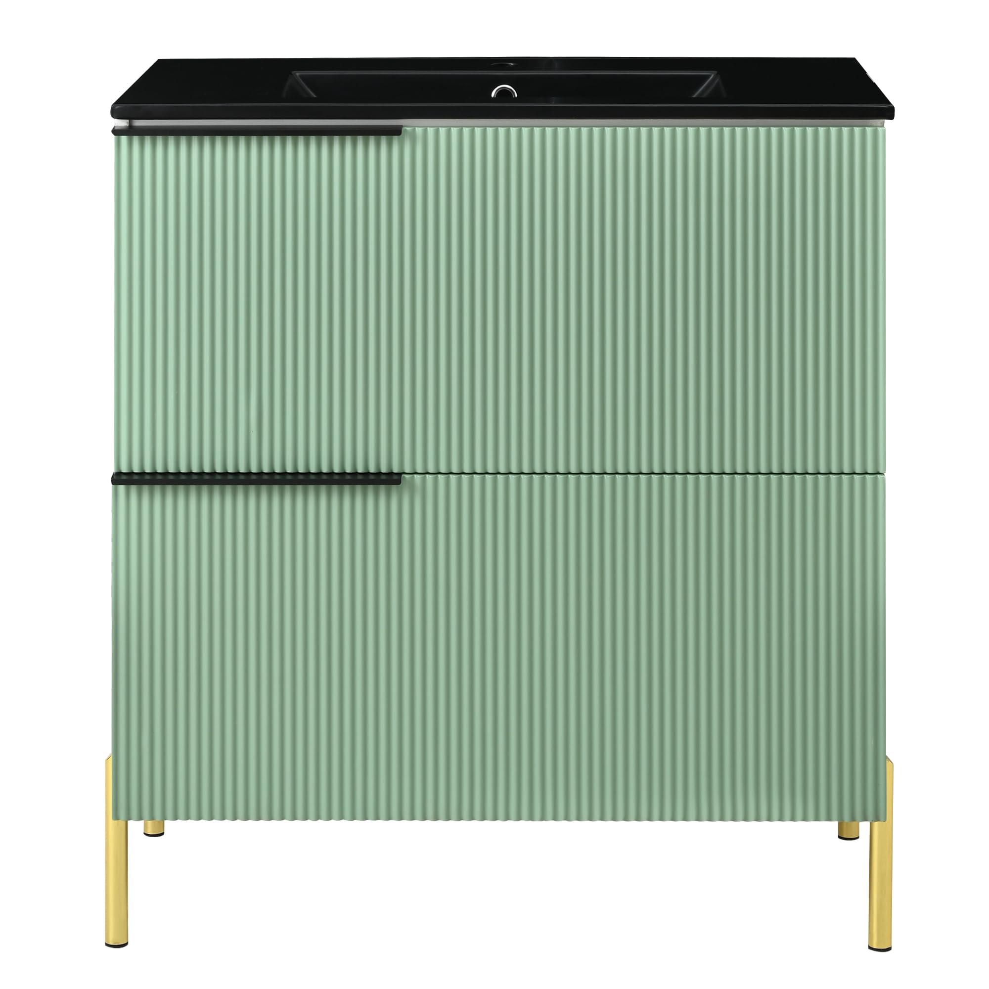 Lcoho Mobile lavabo da bagno con lavabo in ceramica, lavabo singolo con cassetti in MDF, organizer da bagno con vasca, verde