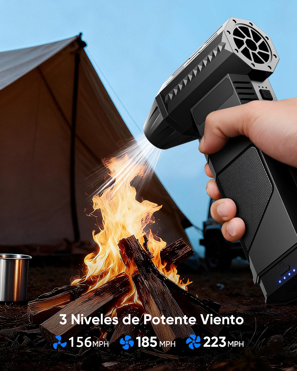 Soplador de Aire EléCtrico con 2 BateríAs Modulares, 2 Boquillas MagnéTicas, 3 Velocidades, Led – Soplador A BateríA a BateríA para Teclado, Pc, Coche Y Dispositivos ElectróNicos