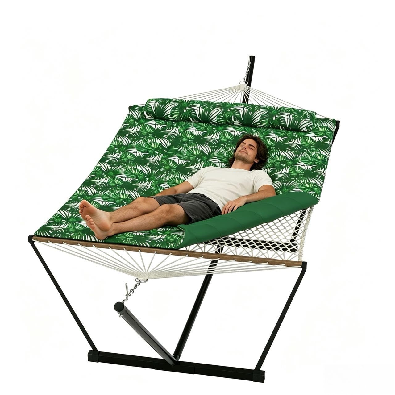 12FT Polyester Hammock with Stand, 450Lbs Double Hammock with Iron Frame