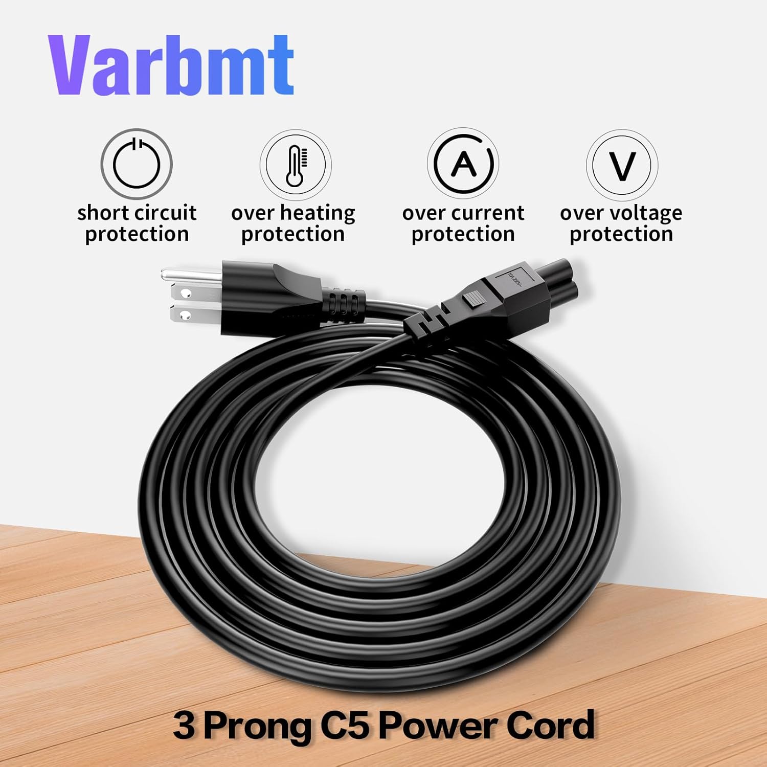 (3 Pack) Varbmt 10FT Long Laptop Replacement Cord, 3 Prong Mickey Mous AC Power Cord Made for Dell, HP, Lenovo, Acer, Asus Notebook Computer Charger, LG LCD LED Smart TV, Epson Printer Power Cable 10 FT 3 Pack image 3 of 8 B0CKVBBWDH