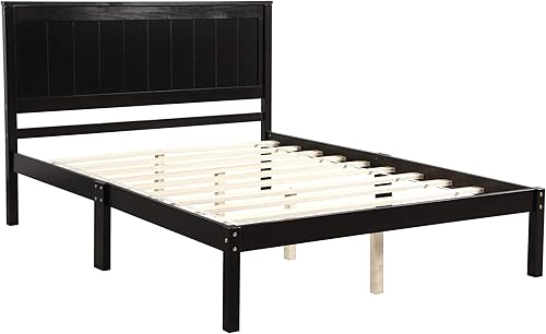 Miniatura 38 de P PURLOVE Base de cama de tamaño matrimonial, cama de plataforma de madera maciza con cabecero, no necesita somier, color blanco