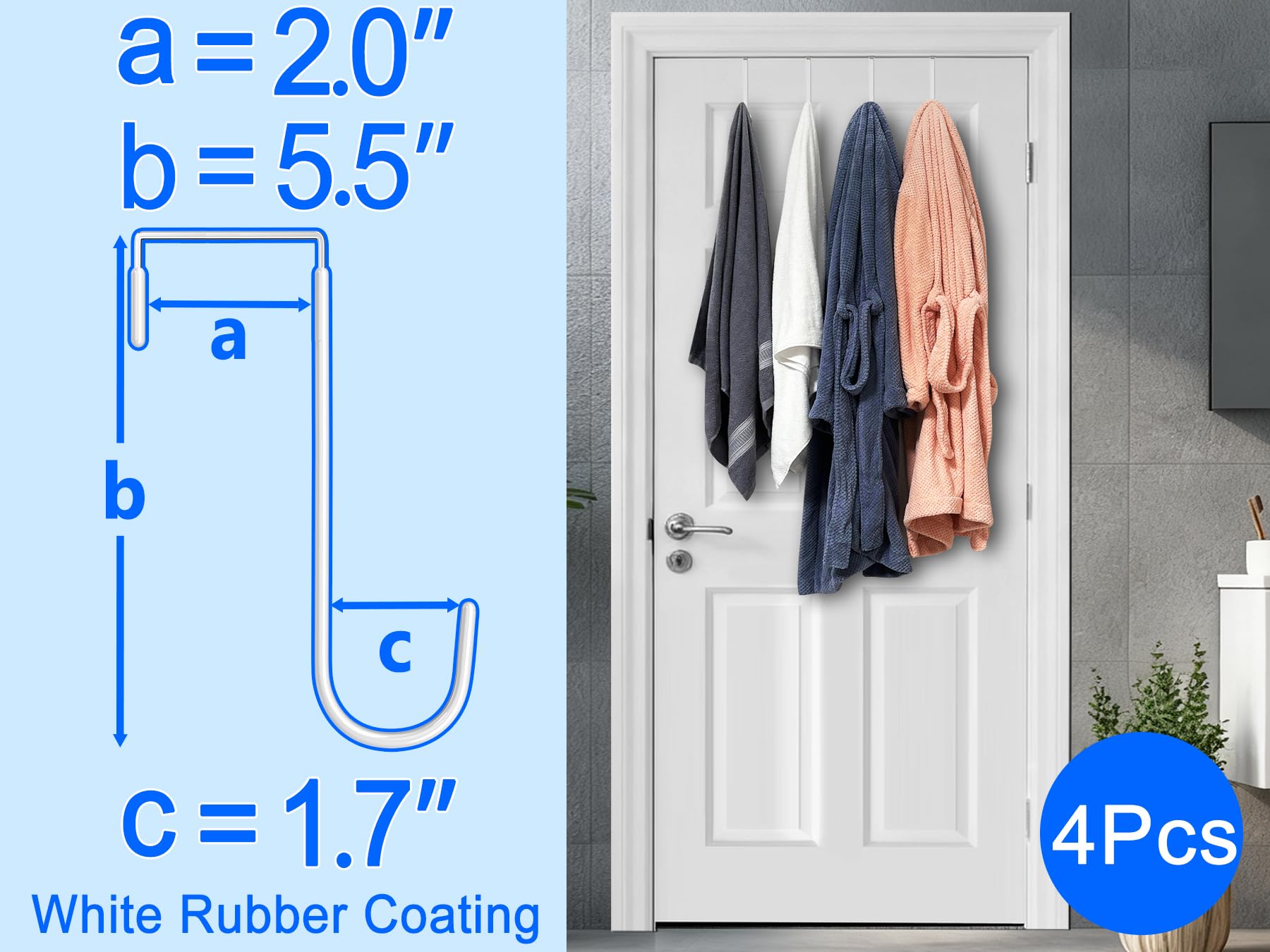 Heavy Duty Steel Over Door Hooks - 4 Pack -2 Heavy Duty Steel Over Door Hooks - 4 Pack -2