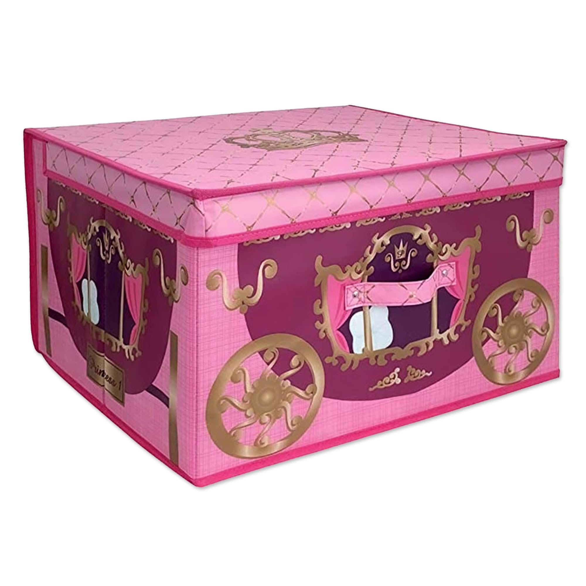 The Magic Toy Shop Large Foldable Kids Toy Storage Box with Lid - Carriage Design - Collapsible Fabric Organizer for Children's Toys, Crafts, Clothes - for Boys & Girls Bedroom 50x30x40cm