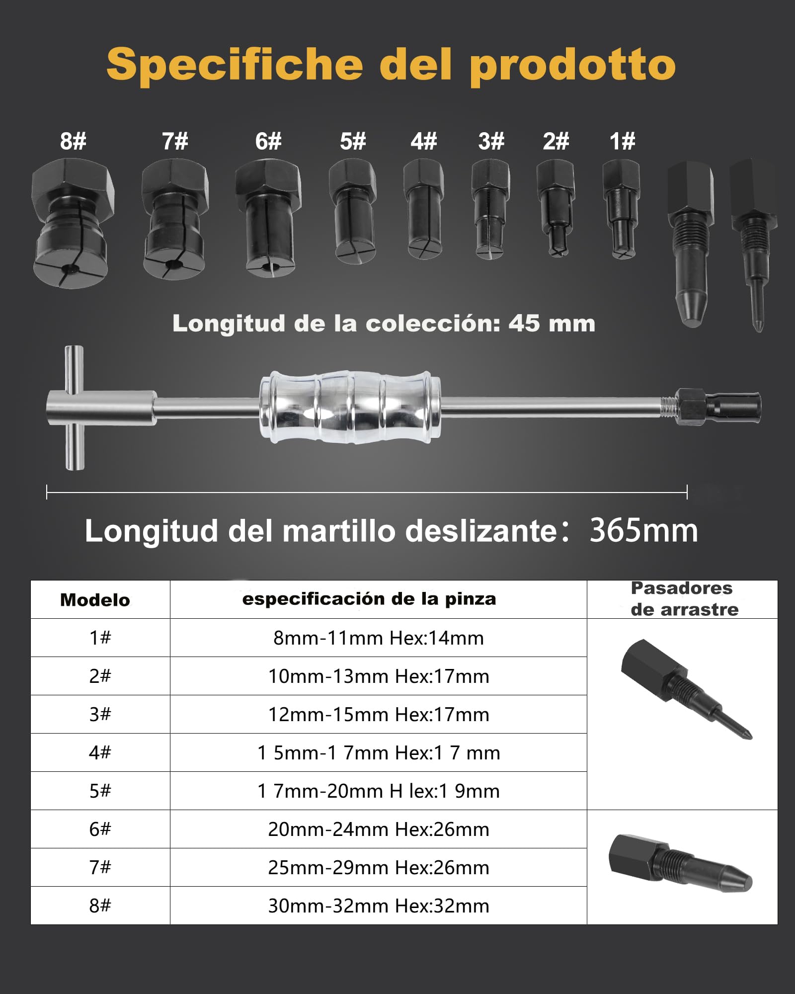 Actualización Extractor Rodamientos Bicicleta con Martillo Deslizante & Extractor de Dos Mordazas Agujero Ciego Extractor Rodamientos Internos con 8 Pinzas Expandibles (8-32 mm