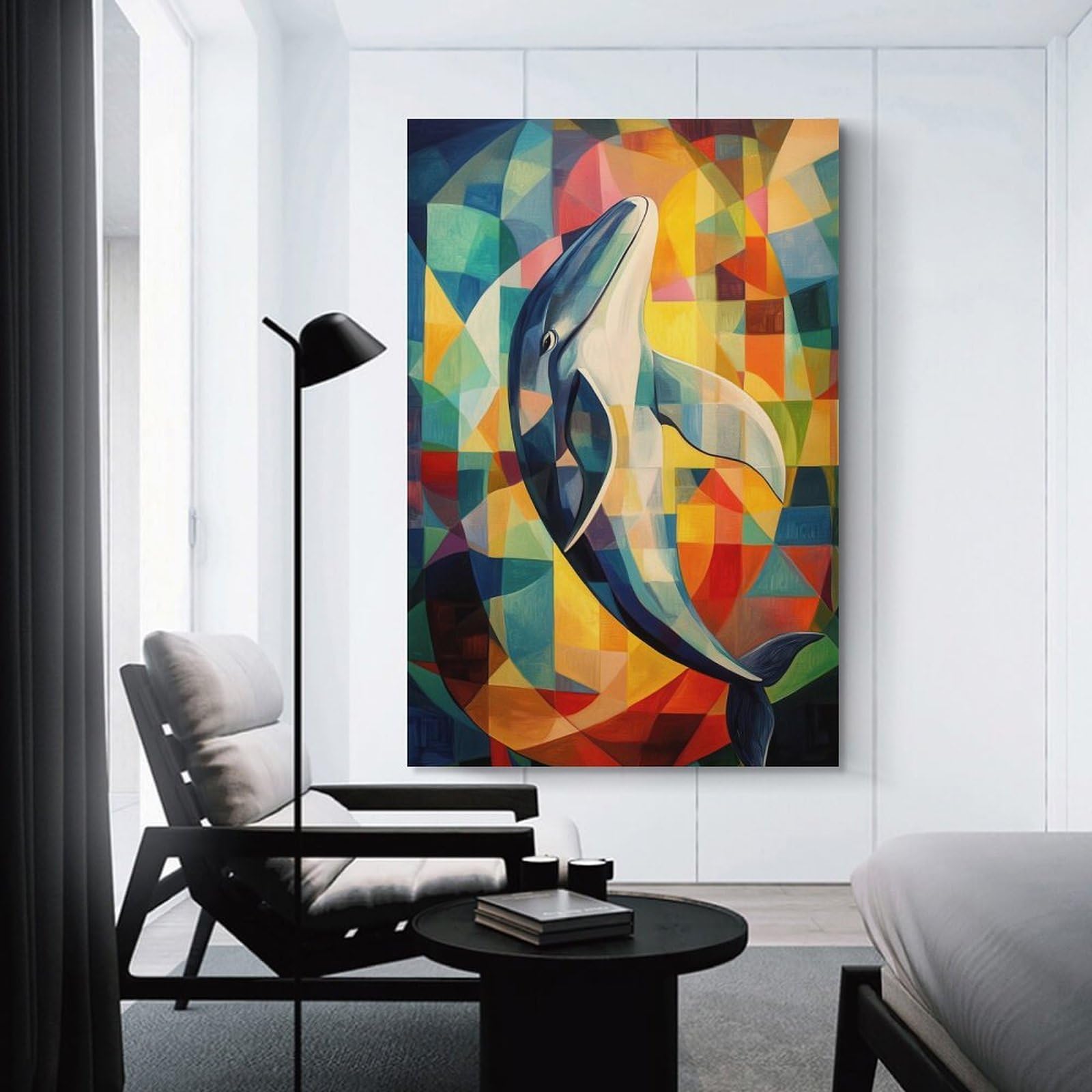 Junmoney Whale Oil Painting Decorative Wall Artwork, 20x30inch(50x75cm), for Home Lounge, Bedroom Or Reading Nook, Eye Catching Artwork for Blank Walls
